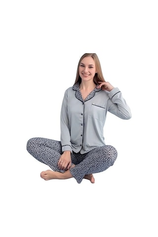 Berna Collection Kadın Pijama Takımı Düğmeli Yumuşak Dokulu Esnek Füme