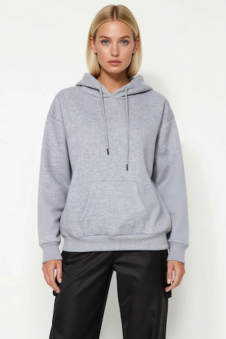 Benerly Kadın Kapüşonlu Düşük Kol Oversize Sweatshirt Fonksiyonel Dayanık Gri Melanj