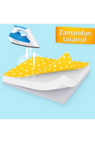 Ütü Masası Kılıfı Keçeli Sarı Yıldızlı Desen Battal Boy Xxl Pamuklu Yanmaz Üretim Sarı