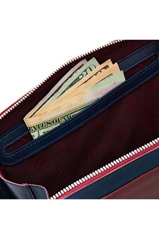 Carlye Uniseks Bordo Haki Deri Ön Cepli Bileklikli Fermuarlı Rfid Korumalı Çanta Haki