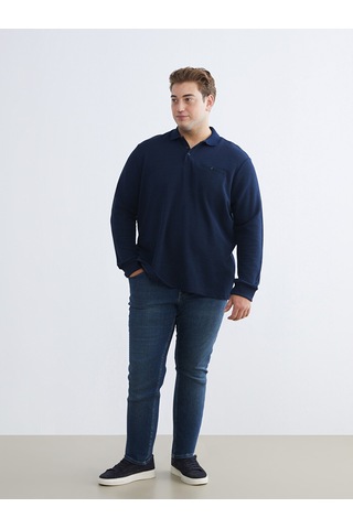 Lcwaıkıkı Classic Lacivert Büyük Beden Polo Yaka Erkek Sweatshirt