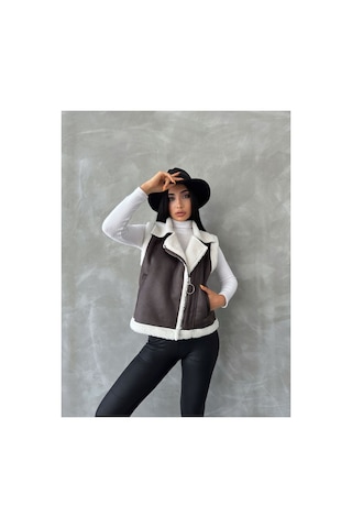 Verymoda F Suet Yakası Kürklü Yelek Vmf1532 Antrasit Krem