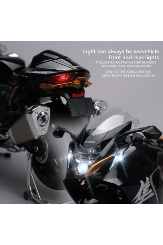 Suzuki Hayabusa Gsx R1300 1:6 Diecast Siyah Işıklı, Anahtarlı & Su İle Çalışan Dumanlı Model