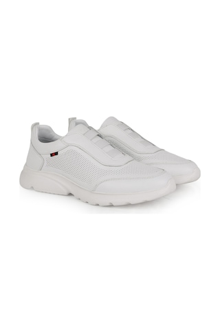 Libero Erkek Sneaker Ayakkabı Hakiki Deri Antik Slip-on Bağcıksız Delikli Hafif Kalın Eva Taban L6002 Beyaz
