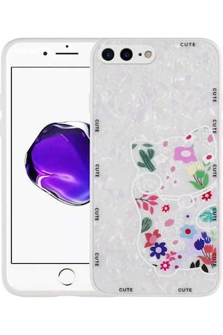 Apple Uyumlu iPhone 7 Plus Kılıf Desenli Sert Silikon Zore Mumila Kapak White Cat