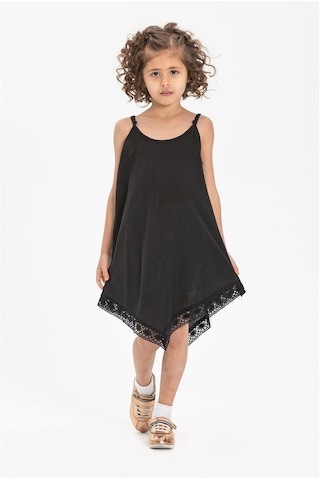 Çağla Şile Bezi Kız Çocuk Elbise Siyah Syh