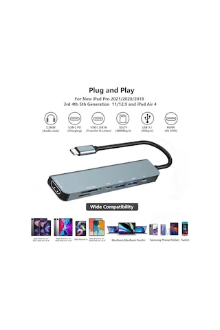Divex 7 İn 1 Type-c Girişli 7 Farklı Çıkışlı Usb Çoklayıcı Splitter Dx-06