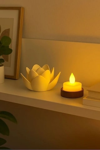 Lotus Çiçeği Tasarımlı Dekoratif Led Mumluk Tealight Beyaz