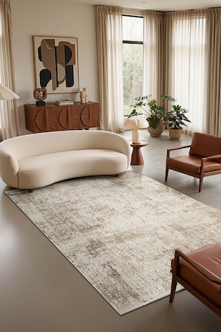 Matris Mı003b Bej Halı Modern Pamuk Taban Akrilik Tozuaz Salon Yatak Odası Koridor Halısı-1331