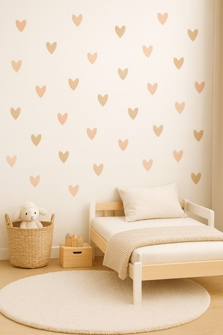 Boho Asimetrik Kalpler Çocuk Bebek Odası Duvar Sticker Seti - 195 Parça Kalp Sticker Seti Çok Renkli