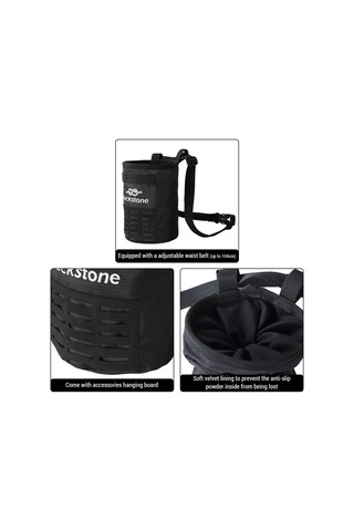 Vkemall Kaya Tırmanma Ve Kamp İçin Anti Kayma Kuru Eller Toz Çantası, Bel Bağlı Poliester Torba + Toz Fırça Siyah