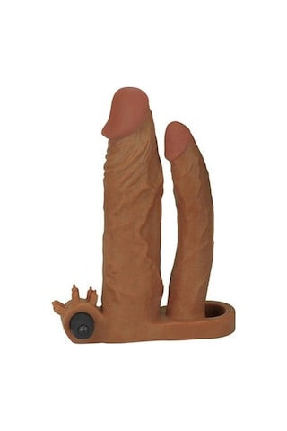 Zaga Oyun 5 CM Uzatmalı Çiftli İçi Boş Titreşimli 19 CM Çatal Dildo Melez Penis Kılıfı