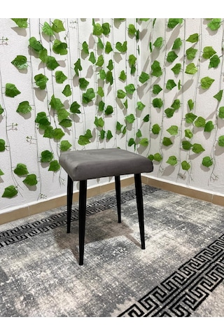 Özcan Metal Metal Ayak Babyface Kumaş Dekoratif Çok Amaçlı Peluş Puf Tabure Bench Koltuk Sandalye Gri
