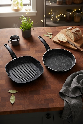 Bernardo Carolin 2 Parça Grill Tava Seti Siyah ( 26 Cm -28 Cm)
