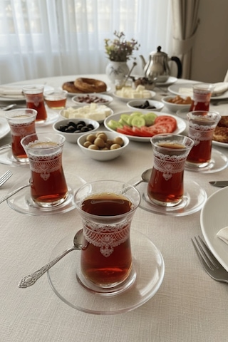 Imperial Model Desenli Şeffaf Cam Çay Seti 12 Parça Çay Takımı Şeffaf