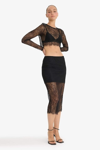 DeFacto Slim Fit Dar Kesim Astarlı Midi Dantelli Etek E0465AX24AUBK81 Siyah