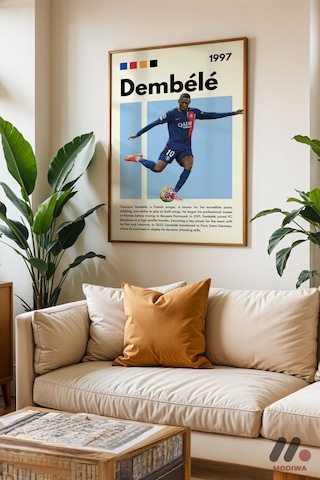 Dembele Futbol Posteri, Ahşap Çerçeveli Duvar Tablosu - Spor Severlere Hediye