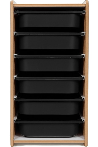 Montessori Mdf Oyuncak Dolabı 6 Siyah Plastik Çekmeceli Ceviz