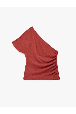 Koton Regular Fit Drape Detaylı Asimetrik Yaka Tek Omuz Bluz Kiremit 6sak10319ek Çok Renkli