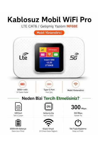 Kablosuz Mini Wifi Pro Lte 4g Modem 3.000mah Sim Kartlı 300mbps Yüksek Hızlı Kablosuz Yönlendirici Cep Telefonları Dizüstü Bilgisayarlar Ve Tabletler İçin Uygun 10 Cihaza Kadar Bağlantı Taşınabilir
