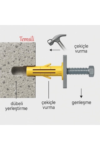 Plastik Roket Dübel M8 Mantar Kanatlı Dübeller Vida Sabitleme Bağlantı Elemanı 100 Adet