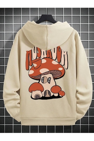 Unisex Mushroom Baskı Kapüşonlu Sweatshirt 001