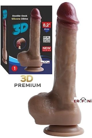 Erofoni Özel Seri 3d Premium 21 Cm Çift Katmanlı Ultra Hissiyat Realistik Damarlı Vantuzlu Dildo Penis