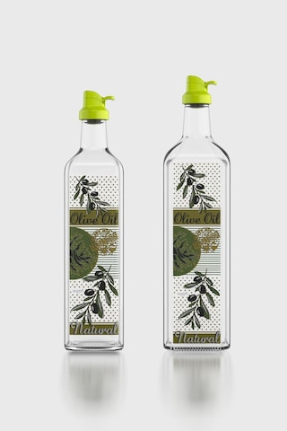 Renga Oslo Yeşil Kapaklı Desenli 750 Ml Ve 1000 Ml 2'li Cam Yağlık Seti 152012 Yeşil