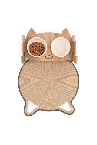 Gobypet Jüt Kulaklı Yuvarlak Kedi Köpek Mama Yatak Önü Paspası Hasır Kedi Matı 40 x 40 CM