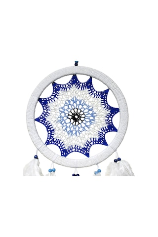 Saks Mavisi Nazar Motifli Kuş Tüylü Duvar Süsü