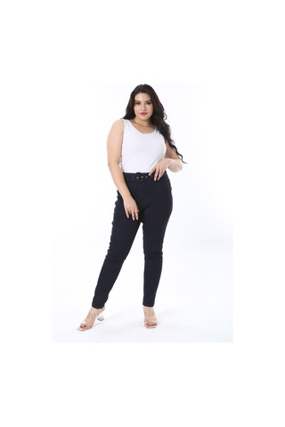 Şans Kadın Büyük Beden Lacivert Kemer Aksesuarlı Likralı Dar Paça Pantolon 65n38258-lacivert Lacivert