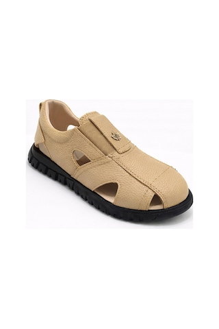 Rks Shoes Çocuk Sandalet Lastikli Rahat Kullanım Deri Bej