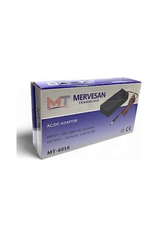 Mervesan Mt-6018 Dc 18volt 3.3amper Smps Adaptör 5.5x2.5mmm Jak Fişli