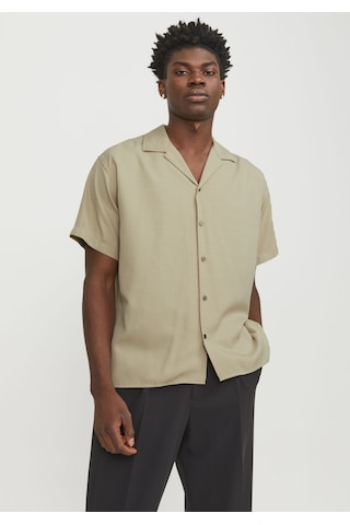 Jack & Jones Erkek Rahat Kesim Kısa Kollu Gömlek - Caaron 12251027 Fields Of Rye Kahverengi