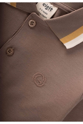 Uzun Kollu Polo Yaka T-shırt 2-14 Yaş Vizon Vizon