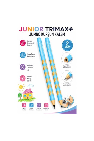 Turkuaz Jumbo Kurşun Kalem Oluklu 2 Adet Alpino Trimax Üçgen Oluklu Kalın Kalem Pastel Renkler Kolay Tutuş Ve Kullanım Çok Renkli