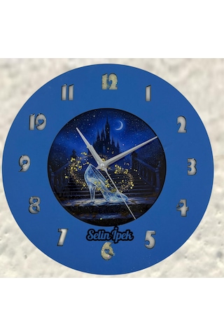 Kişiye Özel İsimli Çocuk Odası Duvar Saati Epoksi Dolgulu 35 Cm Masallar Serisi Koyu Mavi