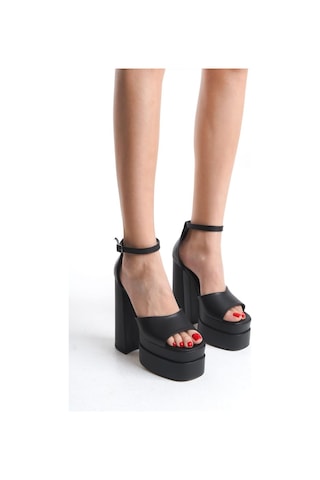 Preshley Kadın Elina Tek Bantlı Siyah Cilt 15 Cm Platform Topuklu Ayakkabı Siyah