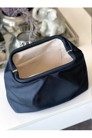 Lacivert, Piliseli Çizgi Detaylı El Çantası Lacivert