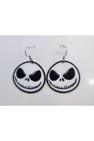 Jack Skellington Karakter Küpe Çifti - Gotik Estetik Siyah Beyaz Temalı Tasarım Aksesuar Siyah