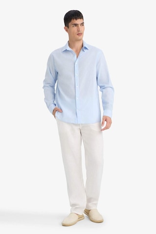 Defacto Regular Fit Polo Yaka Keten Karışımlı Yazlık Uzun Kollu Gömlek E0518ax25smbe656 Mavi
