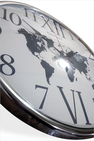 Parlak Metalik Kromajlı Çerçeve Bombe Camlı 36 Cm Duvar Saati Metal - Beyaz