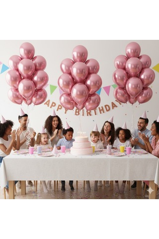 10 Adet Pembe Parıltılı Metalik Balonlar Parti & Kutlama Paketi Diğer