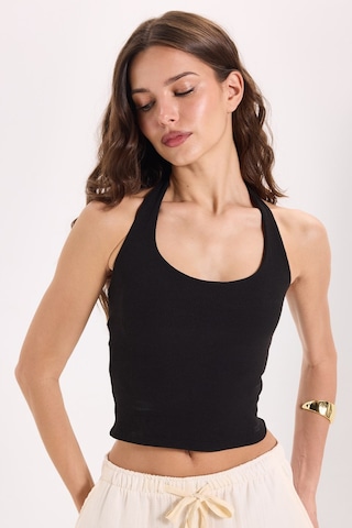 Tudors Kadın Slim Fit Dar Kesim Pamuklu Halter Yaka Kaşkorse Siyah Crop-50709