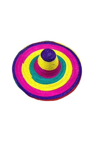 Sombrero Meksika Şapkası Renkli Örme Hasır Yetişkin Boy Çok Renkli
