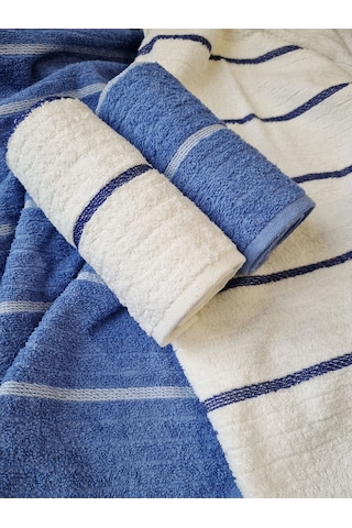 Navy 50 x 85 ve 70 x140 CM 4'lü Banyo Havlu Seti Mavi-beyaz Mavi - Beyaz