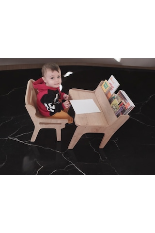 Mukotoys Montessori Çocuk Etkinlik Masa Sandalye Seti 2-10 Yaş İç ceviz