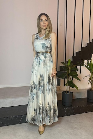 Ges Moda G0621 Kemer Detaylı Piliseli Şifon Elbise Bej-bej Bej