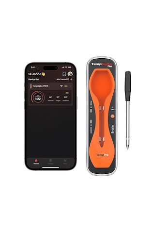 Thermopro Tp970 Tempspike Plus Tam Kablosuz Akıllı Et Termometresi, 182m Ultra Menzilli Bluetooth Barbekü Ve Fırın Isı Ölçer Turuncu