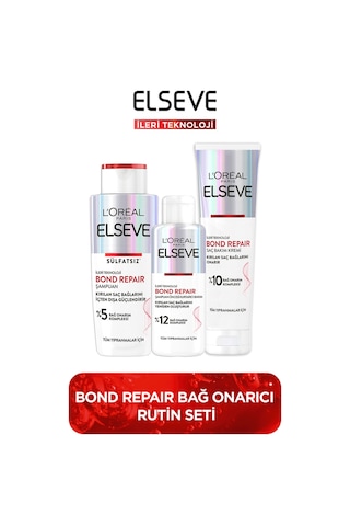 Elseve Bond Repair Bağ Güçlendirici Şampuan 200 ML + Onarıcı Bakım Kremi 150 ML + Şampuan Öncesi Kurtarıcı Bakım 200 ML